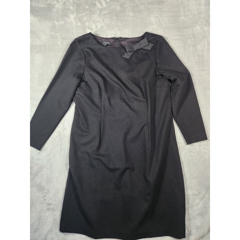 Talbots Black 3/4 Sleeves Back Zipper Sheath Dress Womens Size 12 Bow Accent